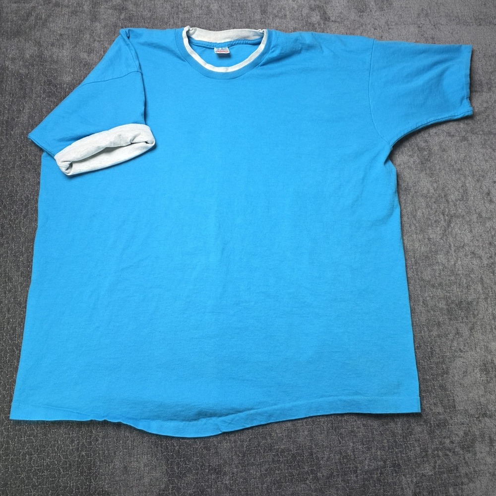 Vtg Fruit Of The Loom Double Layer T Shirt Mens 3XL Blue White Ringer Made USA